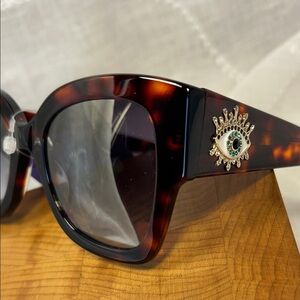 NWT Kurt Geiger Tortoise Shell Sunglasses with Protective evil Eye Accent